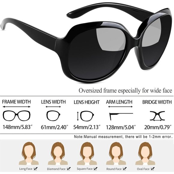 Women\'s Pitch Black/Grey Trendy Polarized Driving Sun Glasses UV Protective main image 6